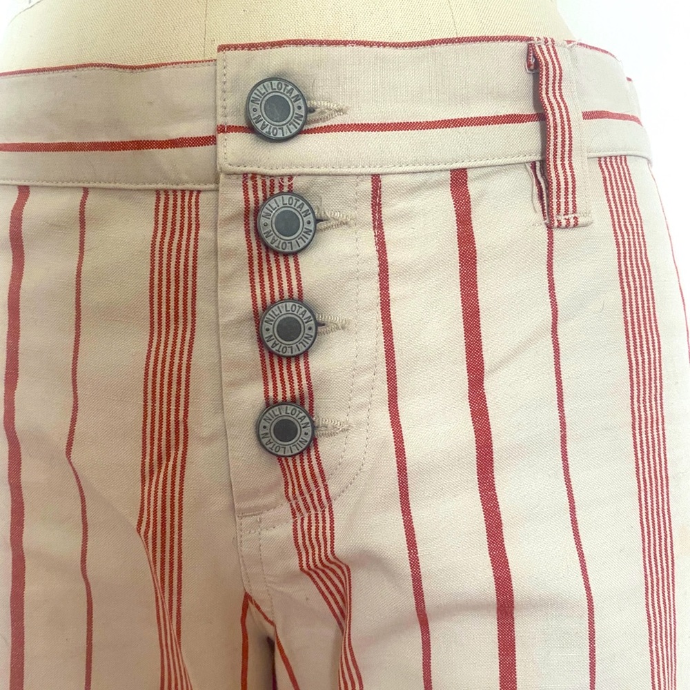 Nili Lotan size 0 linen flared stripe pants 34” inseam